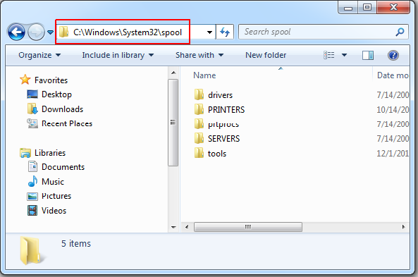 C:\windows\system32\spool PRINTERS