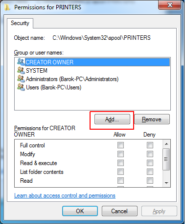 Access is Denied Add Printer via Local Port