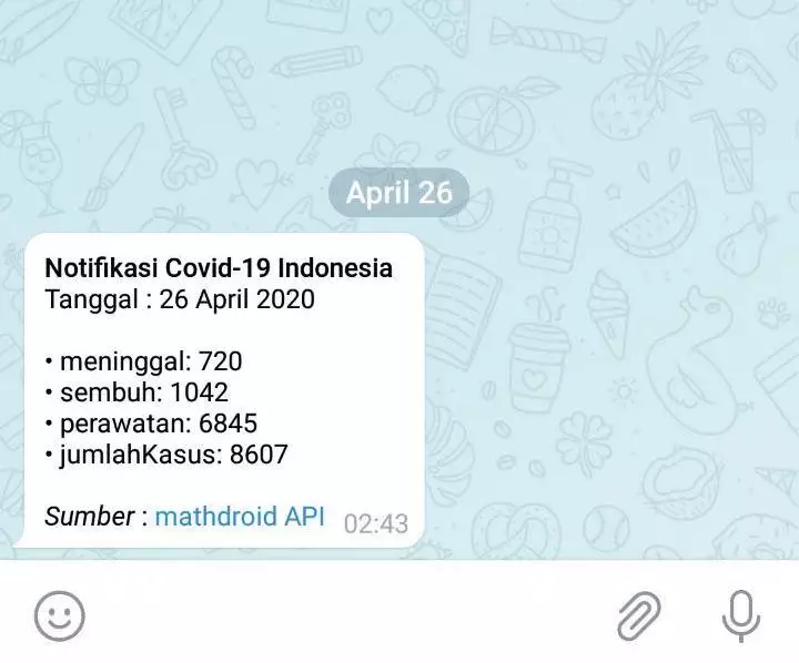 Bot Telegram Notifikasi COVID19 Indonesia