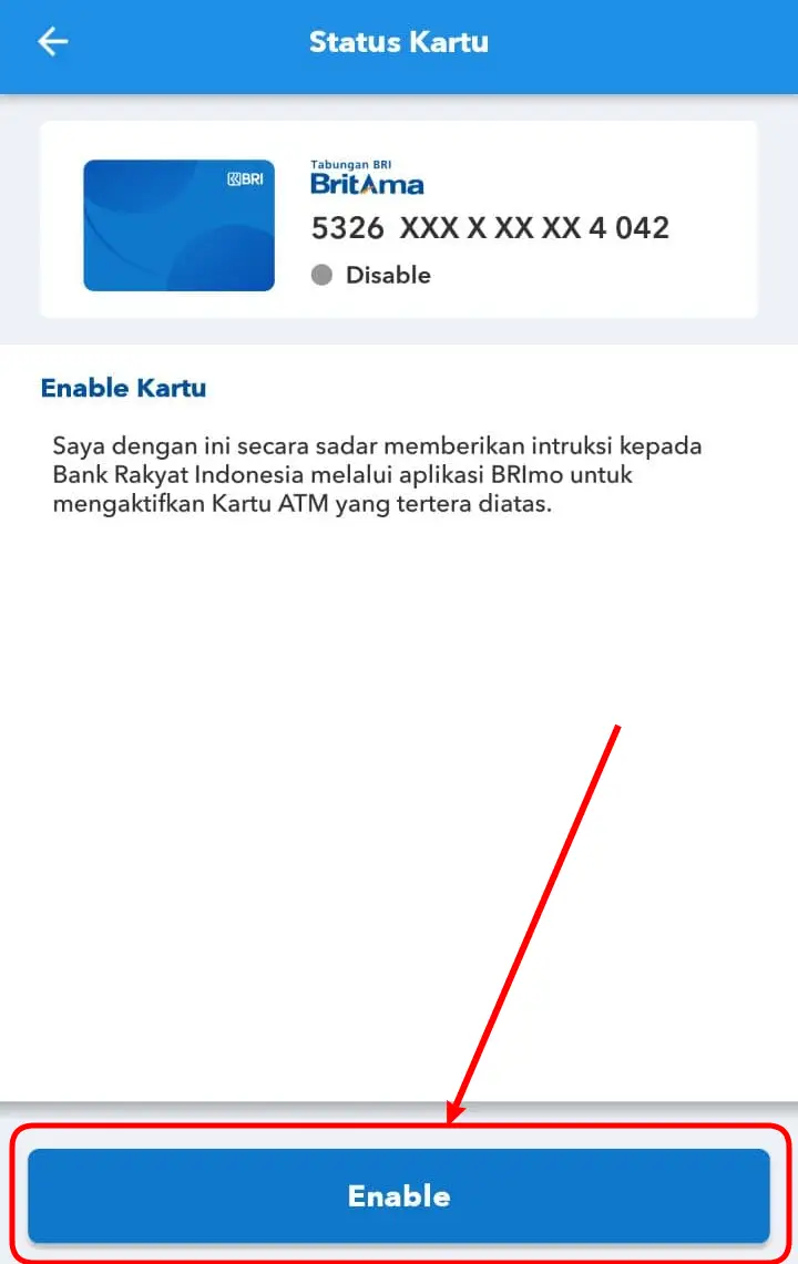 Enable kartu BRImo versi 2021