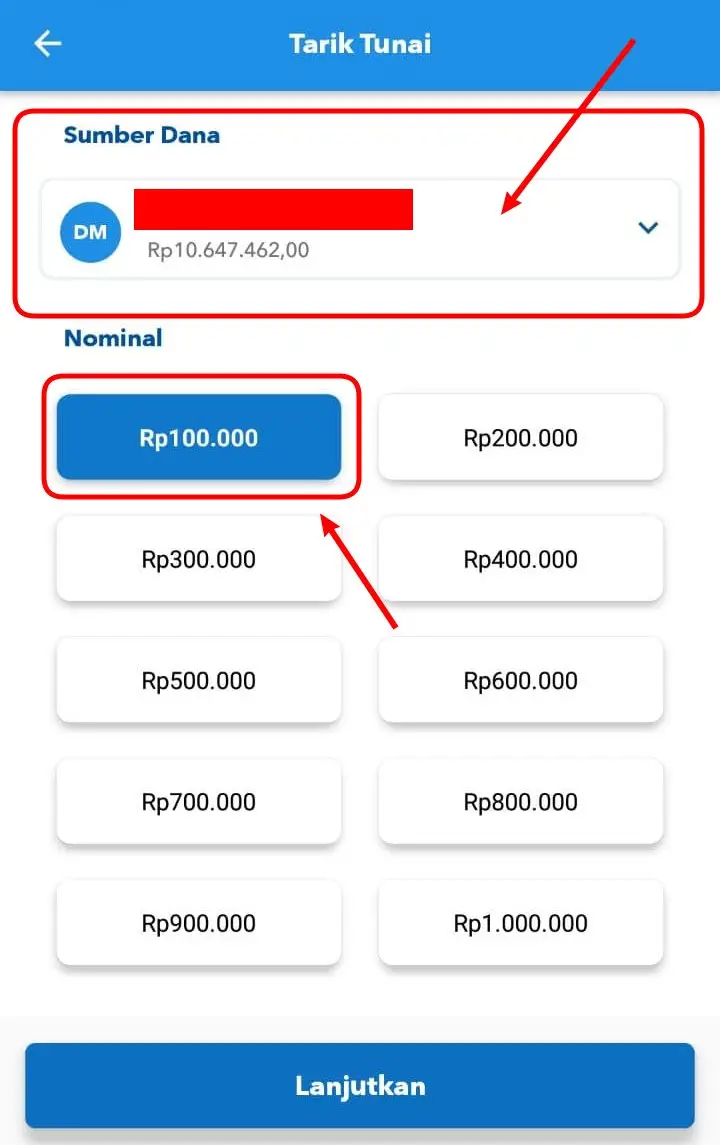 Sumber Dana dan Nominal Tarik Tunai NEW BRImo